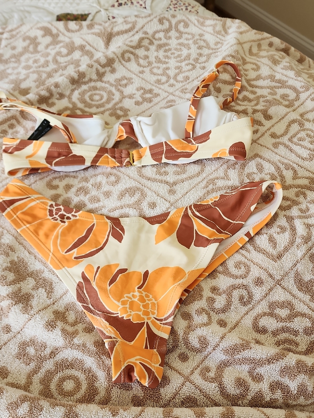 Out From Under Floral Orange & Brown Two-Piece Bikini Set - Picture 5 of 6